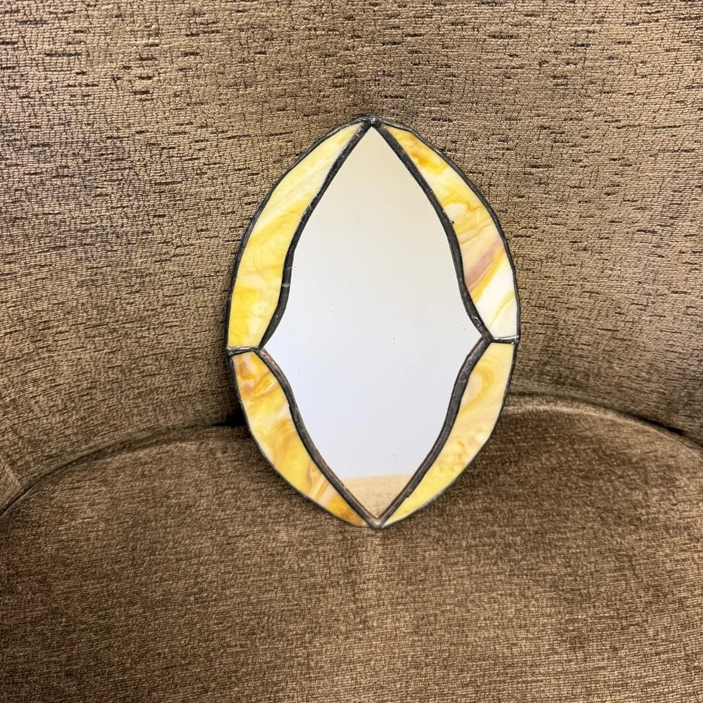 Vintage Yellow Stained Glass Accent Wall Mirror